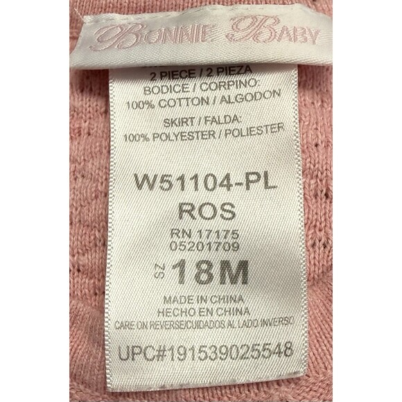 Bonnie Baby Pink Knit Tulle Dress 18M Textured Long Sleeve Rosette Detail - Picture 3 of 4